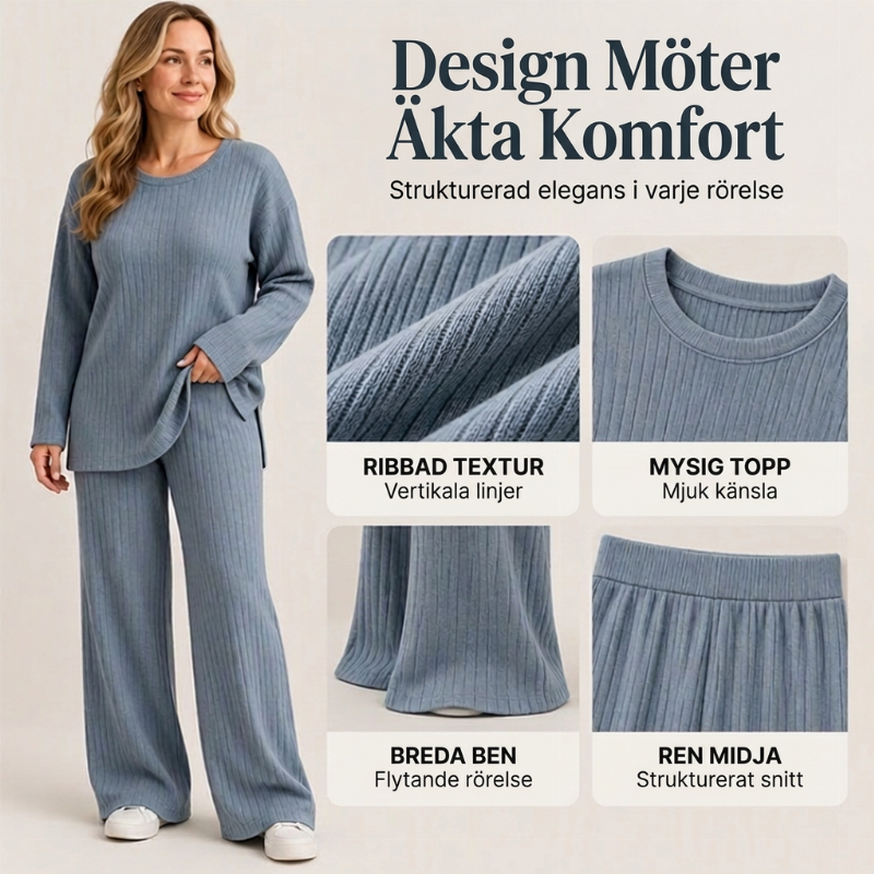 🎉Lägsta pris men bästa kvalitet!🔥Set med ribbad stickad topp och byxor med slitsar på sidan för damer