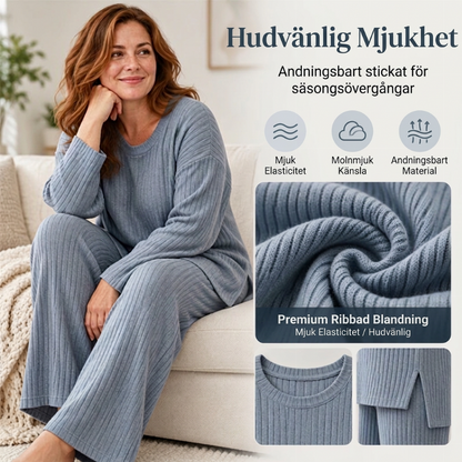 🎉Lägsta pris men bästa kvalitet!🔥Set med ribbad stickad topp och byxor med slitsar på sidan för damer