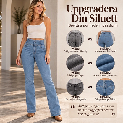 Elastiska jeans med hög midja och utsvängda ben för damer