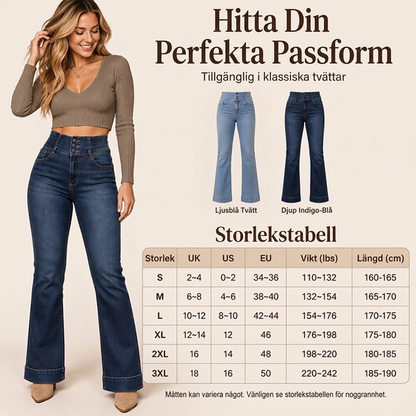 Elastiska jeans med hög midja och utsvängda ben för damer