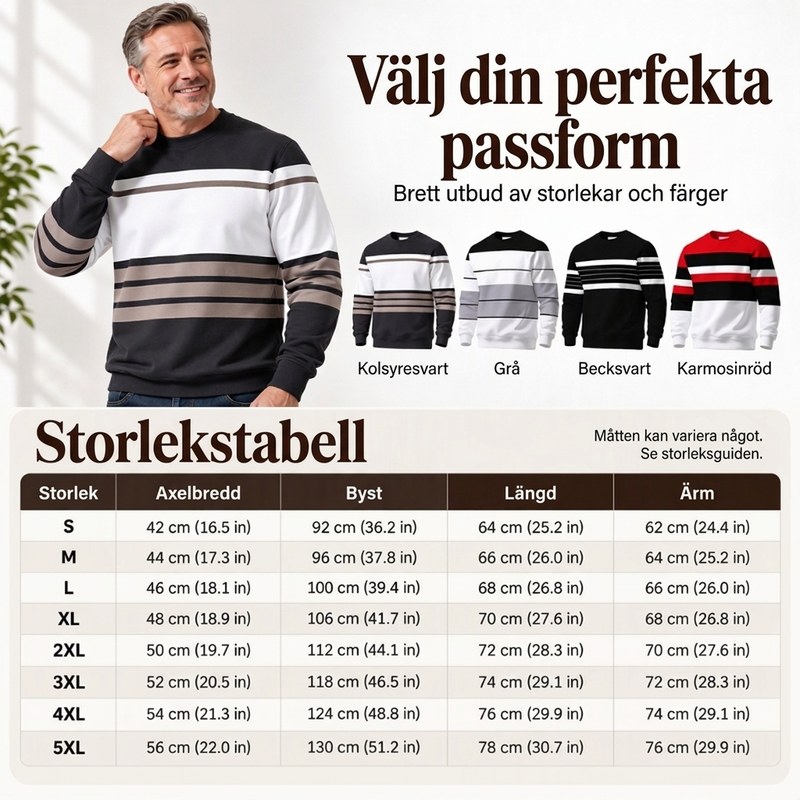 ✨Randig tröja med rund hals för män – klassiska ränder, avslappnad passform, bekväm att ha på sig varje dag