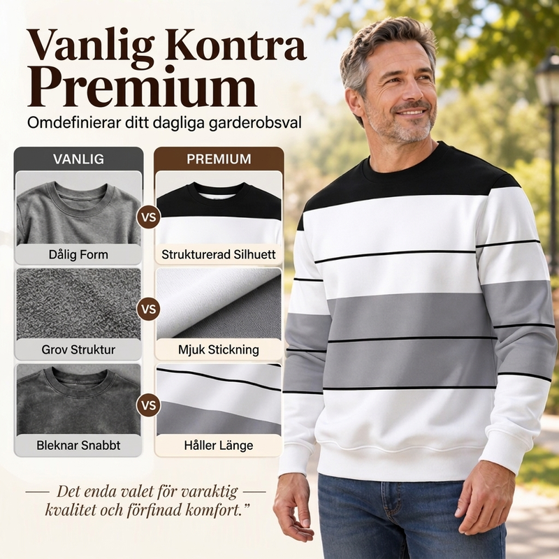 ✨Randig tröja med rund hals för män – klassiska ränder, avslappnad passform, bekväm att ha på sig varje dag