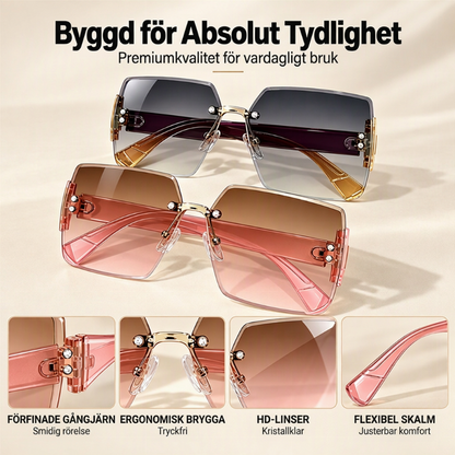 Damernas fashionfulla båglösa fyrkantiga solglasögon