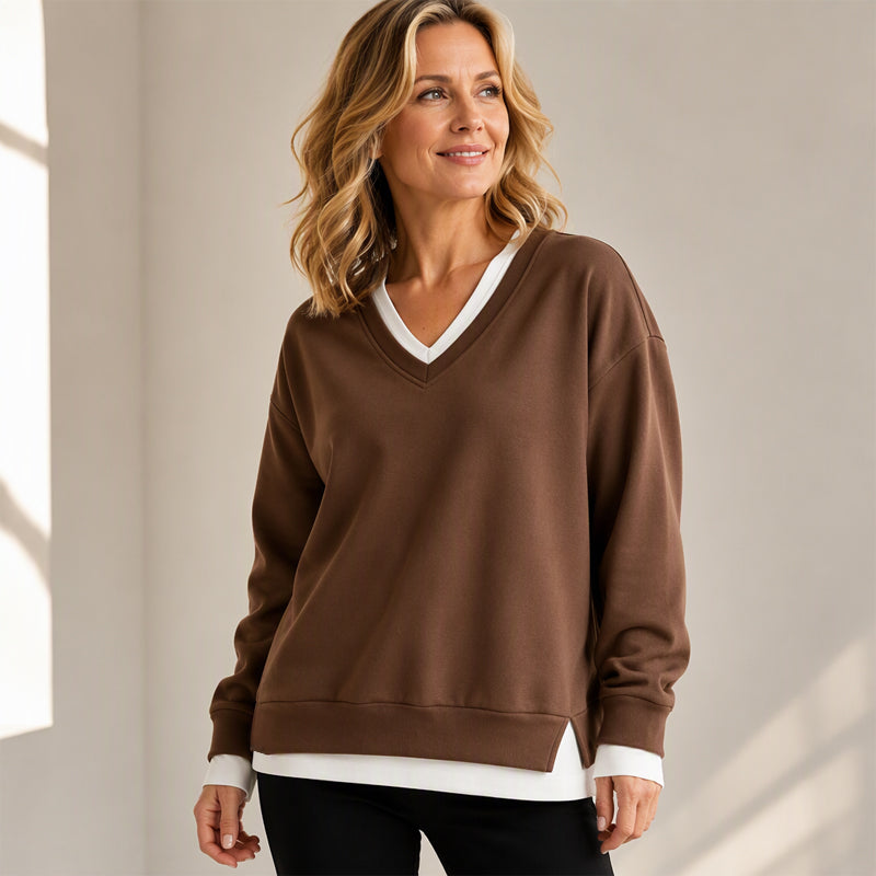 💖Lagerlookad V-ringad Sweatshirt för Kvinnor✨