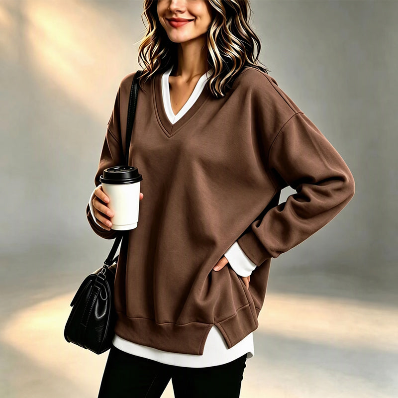 💖Lagerlookad V-ringad Sweatshirt för Kvinnor✨