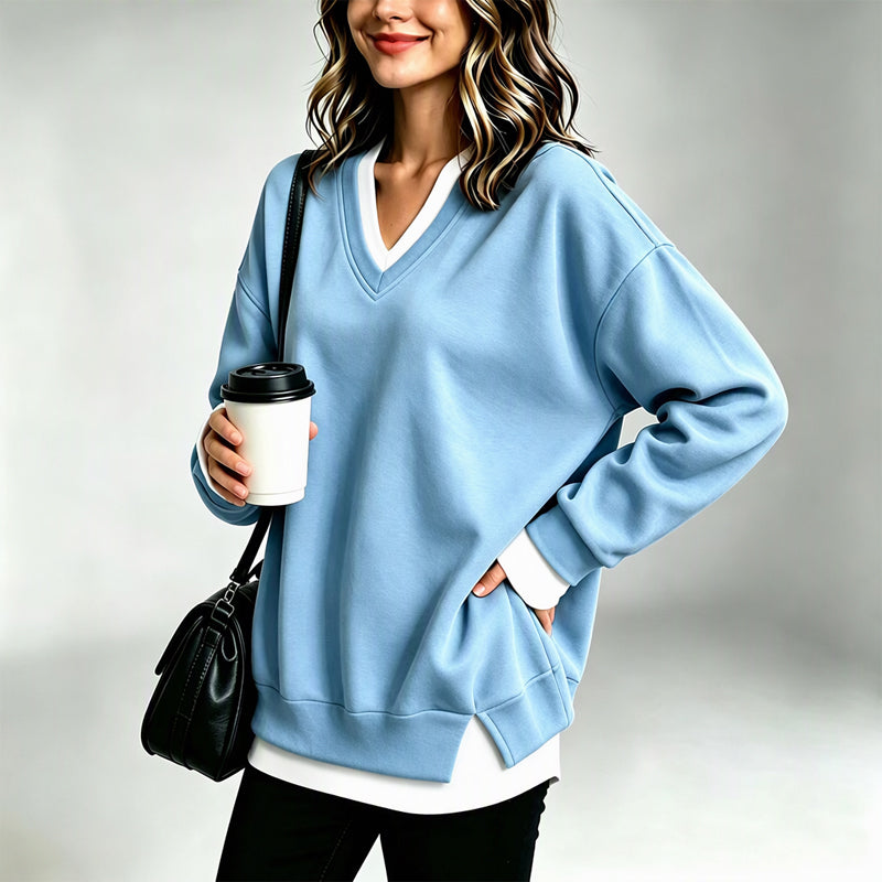 💖Lagerlookad V-ringad Sweatshirt för Kvinnor✨