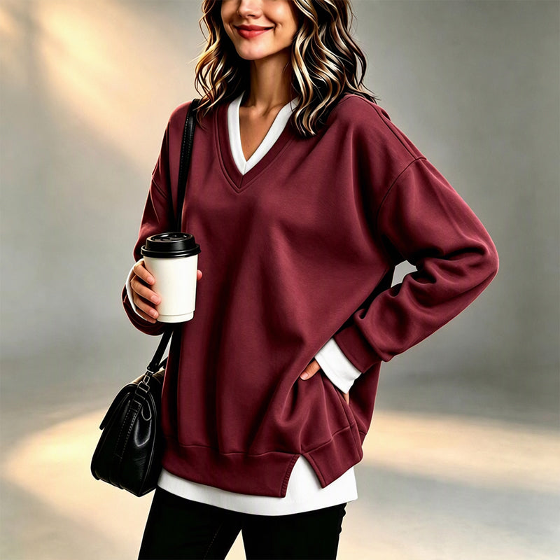 💖Lagerlookad V-ringad Sweatshirt för Kvinnor✨