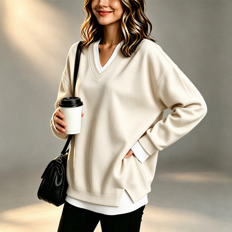 💖Lagerlookad V-ringad Sweatshirt för Kvinnor✨