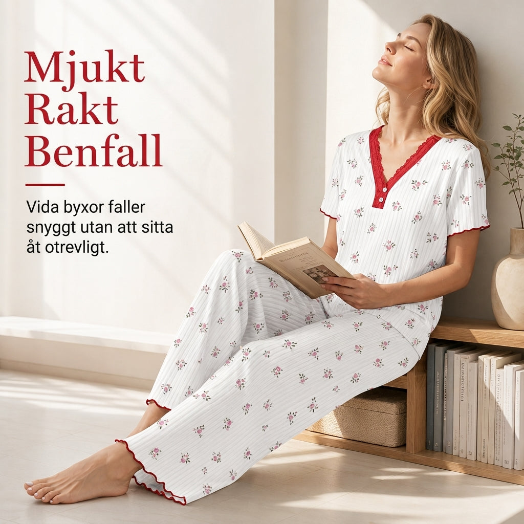 🌟Bästsäljare till nedsatt pris! Endast den här veckan!🌟 Pyjamas-set med tryck för damer, kortärmad överdel och långbyxor