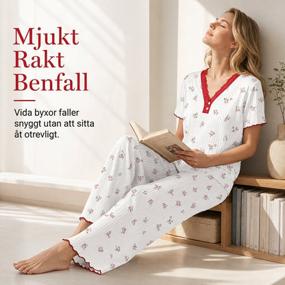 🌟Bästsäljare till nedsatt pris! Endast den här veckan!🌟 Pyjamas-set med tryck för damer, kortärmad överdel och långbyxor