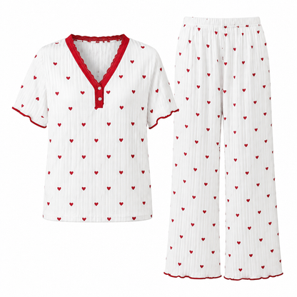 🌟Bästsäljare till nedsatt pris! Endast den här veckan!🌟 Pyjamas-set med tryck för damer, kortärmad överdel och långbyxor