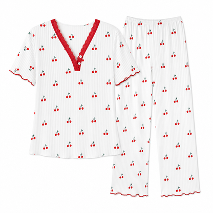 🌟Bästsäljare till nedsatt pris! Endast den här veckan!🌟 Pyjamas-set med tryck för damer, kortärmad överdel och långbyxor
