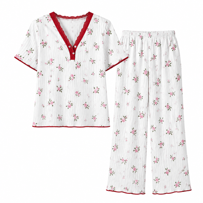🌟Bästsäljare till nedsatt pris! Endast den här veckan!🌟 Pyjamas-set med tryck för damer, kortärmad överdel och långbyxor