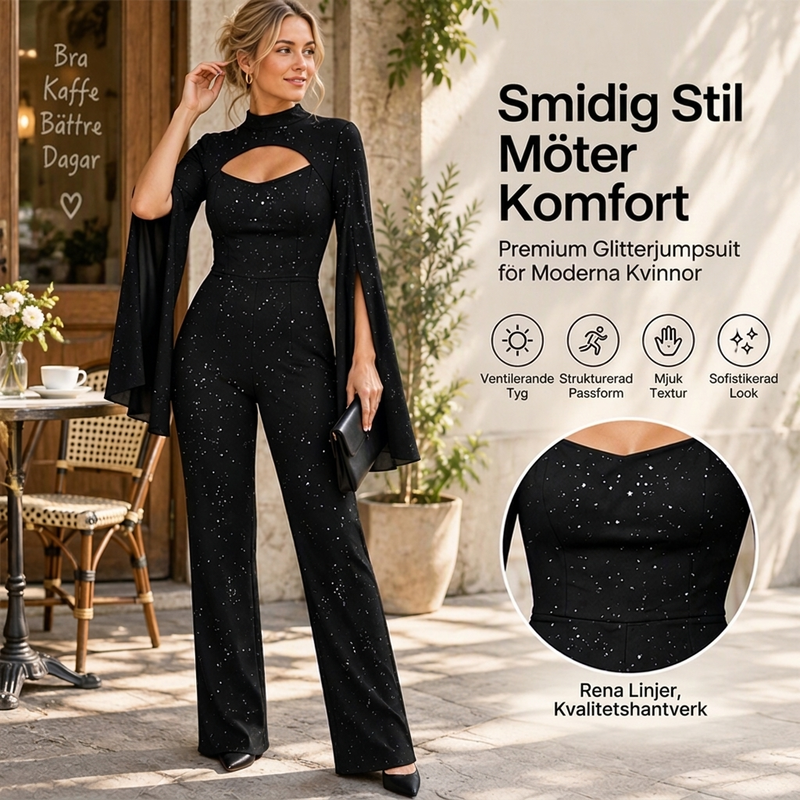 🖤 Glittrig jumpsuit med kapärmar för damer✨