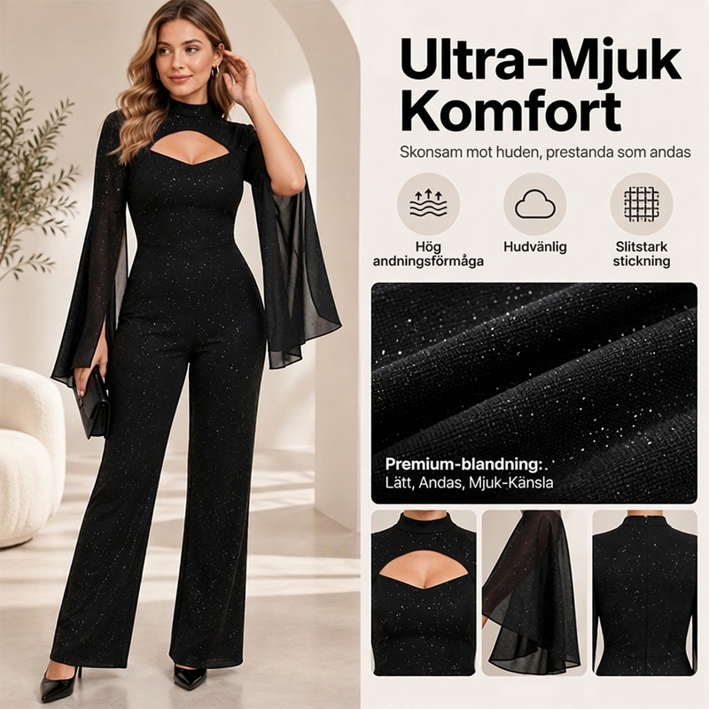 🖤 Glittrig jumpsuit med kapärmar för damer✨