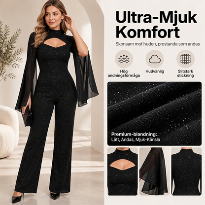 🖤 Glittrig jumpsuit med kapärmar för damer✨