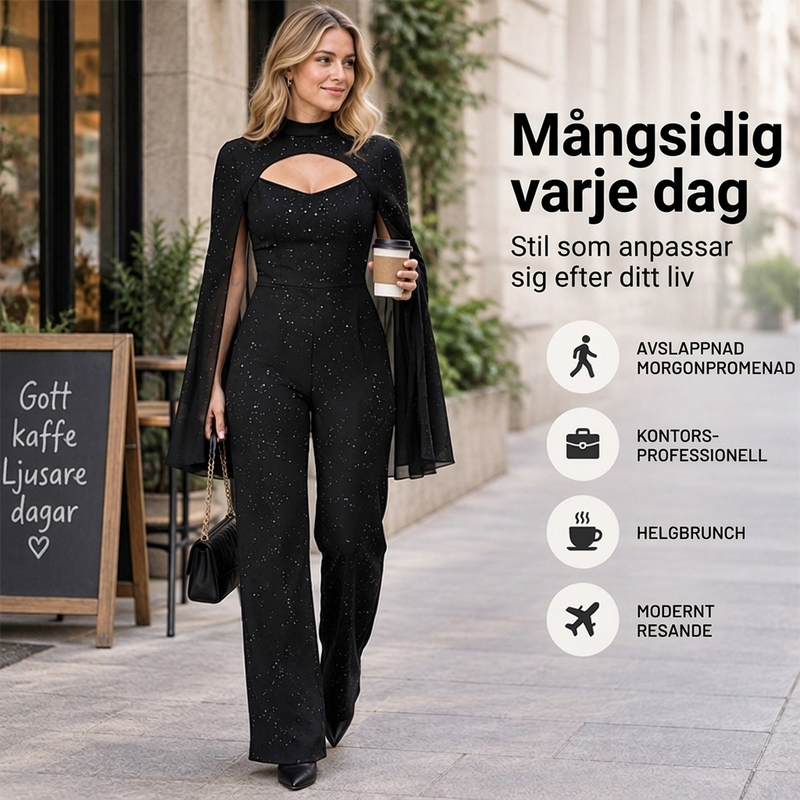🖤 Glittrig jumpsuit med kapärmar för damer✨