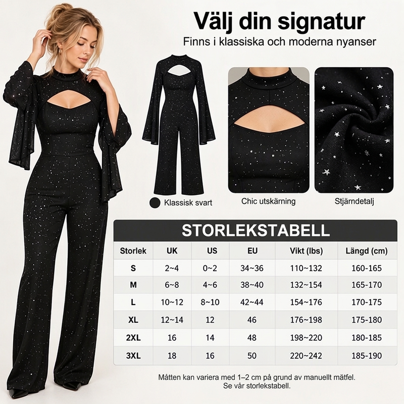 🖤 Glittrig jumpsuit med kapärmar för damer✨
