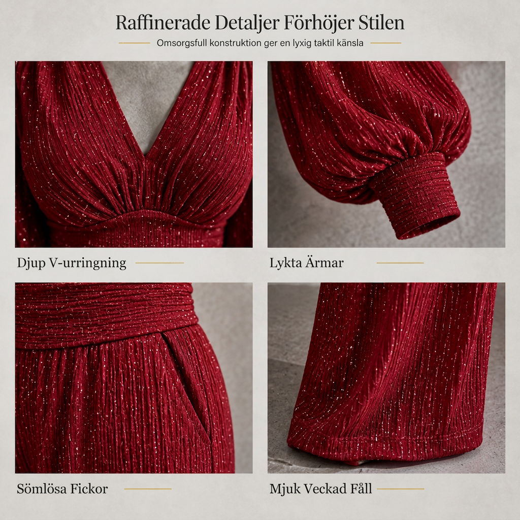Tvådelad outfit för kvinnor höst vinter djup v-ringad krage lanternärmad plisserad topp och byxor med vida ben med fickor