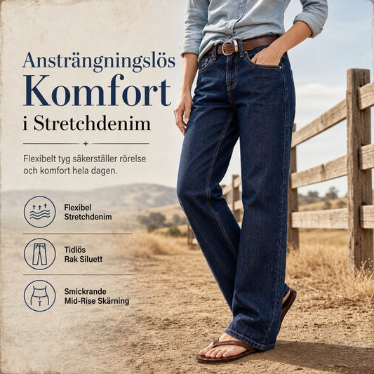Kvinnor Klassisk Rakt Ben Stretchig Denim Jeans