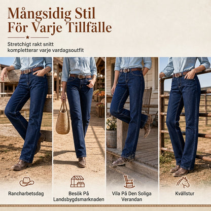 Kvinnor Klassisk Rakt Ben Stretchig Denim Jeans