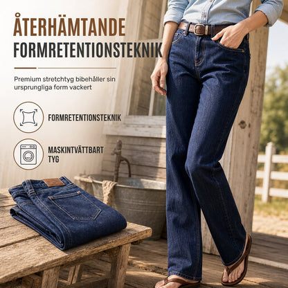 Kvinnor Klassisk Rakt Ben Stretchig Denim Jeans