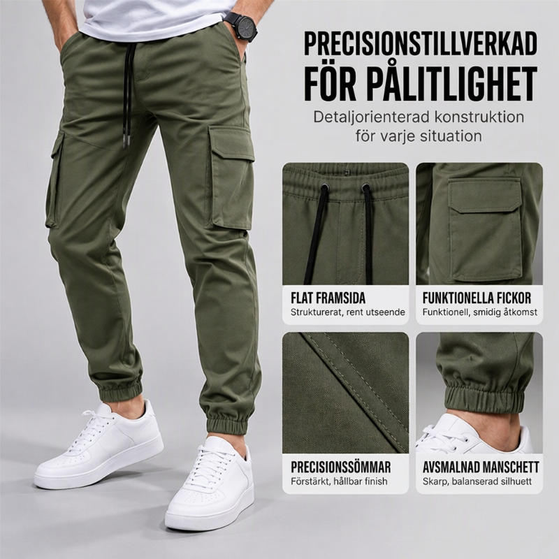 Våra nya avslappnade utomhusbyxor i cargostil för män med justerbar midja
