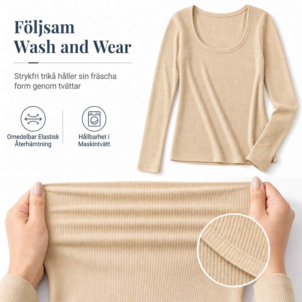 😍T-shirt för kvinnor med fyrkantig halsringning, långa ärmar, ribbad stickning och slim fit-passform