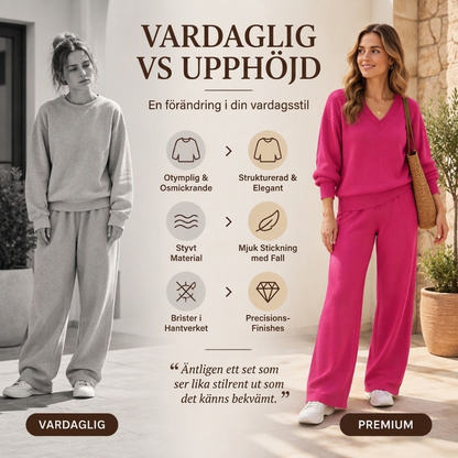 ⏳ Het erbjudande!|Stickat tvådelat damset med V-ringad tröja och vida byxor
