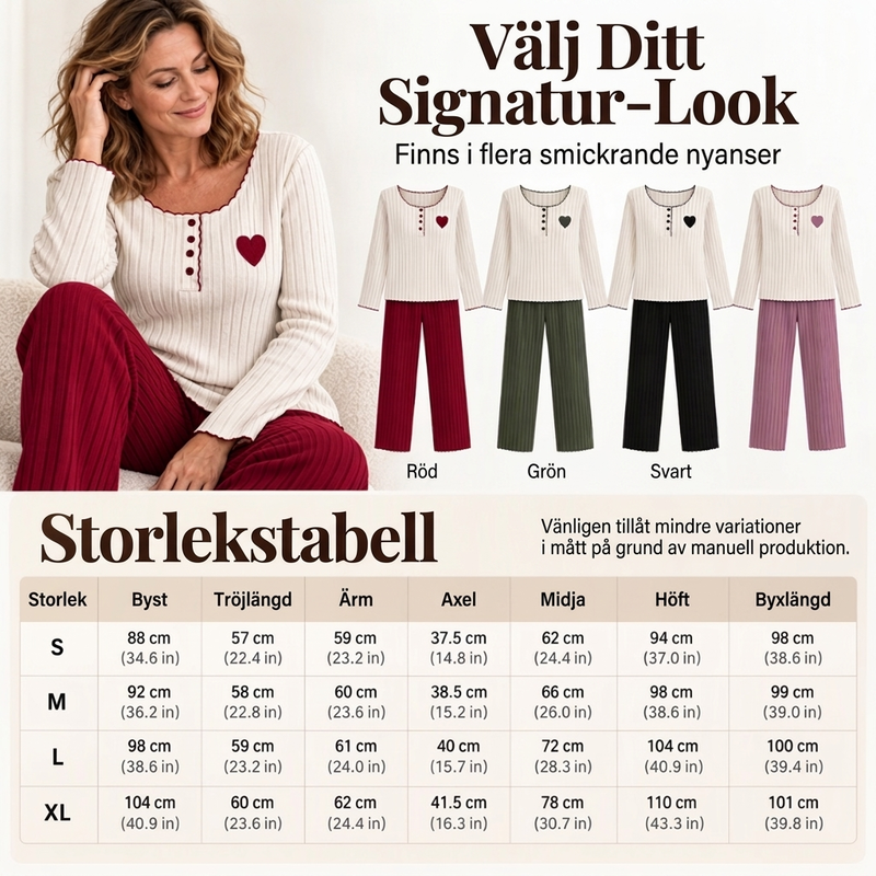 📢🎉50 % rabatt!!!🛍️✨Pyjamas-set med ribbad tröja för damer med hjärtbroderi