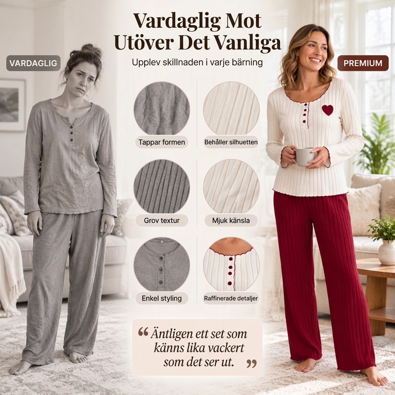 📢🎉50 % rabatt!!!🛍️✨Pyjamas-set med ribbad tröja för damer med hjärtbroderi