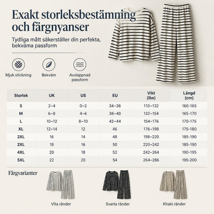 Set med avslappnad, löst sittande, randig långärmad topp med rund hals och byxor med dragsko för kvinnor – hemkläder