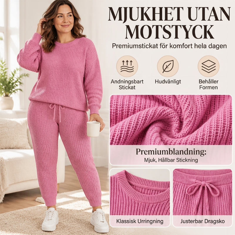 Tvådelat set i ribbad stickning för damer, i avslappnad stil