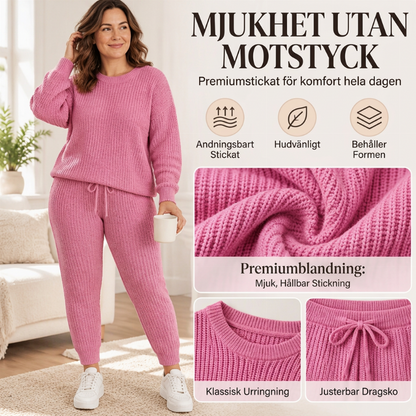 Tvådelat set i ribbad stickning för damer, i avslappnad stil
