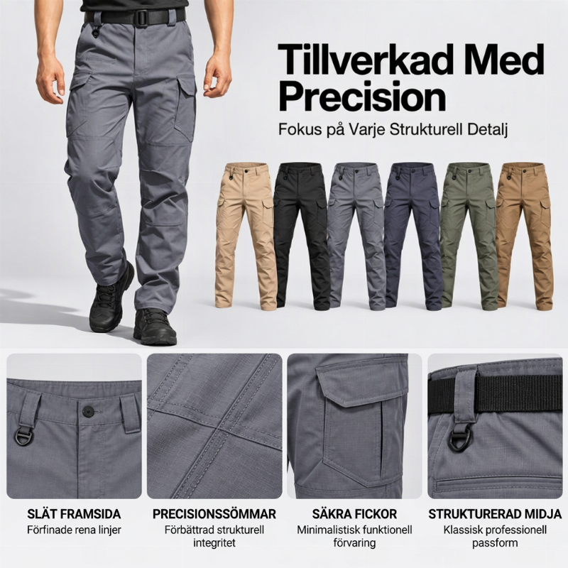 Hållbara arbetstbyxor för män med flera fickor