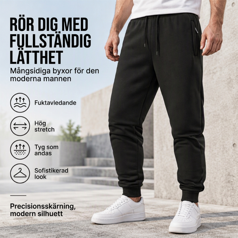 Varma joggingbyxor för män med fickor med dragkedja