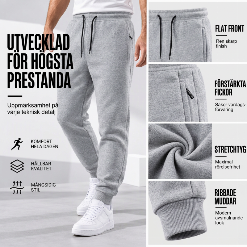 Varma joggingbyxor för män med fickor med dragkedja