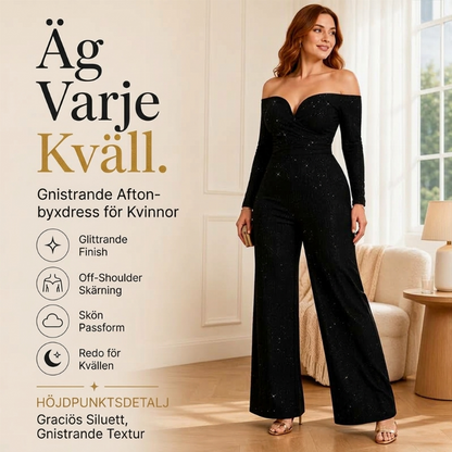Elegant jumpsuit med paljetter och bar axel för damer