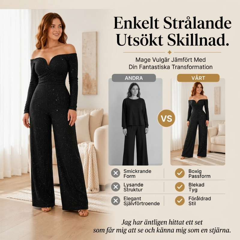 Elegant jumpsuit med paljetter och bar axel för damer