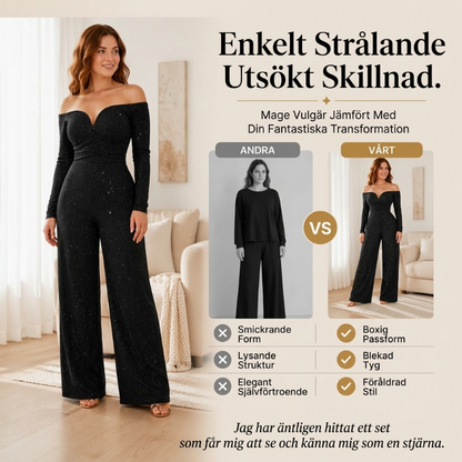 Elegant jumpsuit med paljetter och bar axel för damer