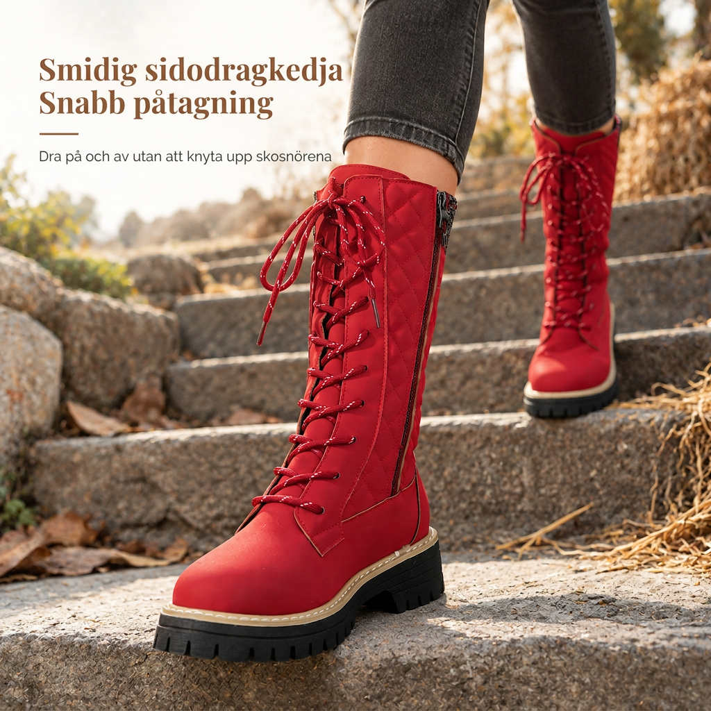 Damstövlar med rund tå, plattform och tjock sula som når till mitten av vaden – skor i stora storlekar