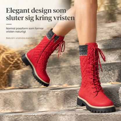 Damstövlar med rund tå, plattform och tjock sula som når till mitten av vaden – skor i stora storlekar