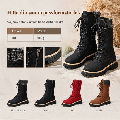 Damstövlar med rund tå, plattform och tjock sula som når till mitten av vaden – skor i stora storlekar