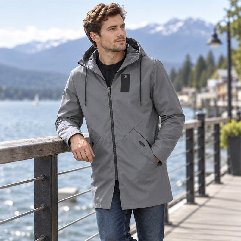 💥 SUPERERBJUDANDE 🧥 Vindjacka för män i trenchcoat-stil med huva ✨ Medellång, modern stil & bekväm för vardagsbruk