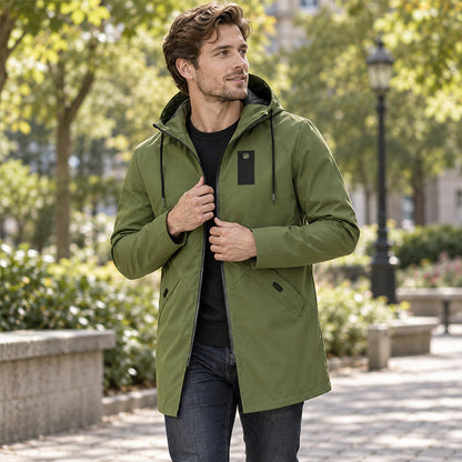 💥 SUPERERBJUDANDE 🧥 Vindjacka för män i trenchcoat-stil med huva ✨ Medellång, modern stil & bekväm för vardagsbruk