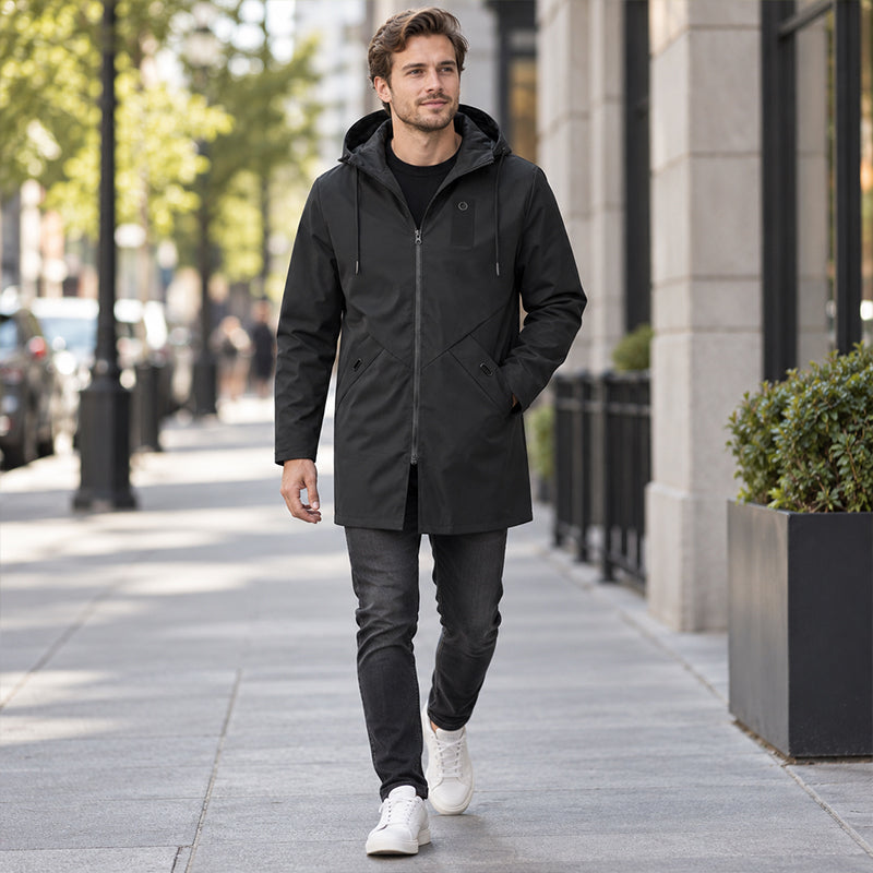 💥 SUPERERBJUDANDE 🧥 Vindjacka för män i trenchcoat-stil med huva ✨ Medellång, modern stil & bekväm för vardagsbruk
