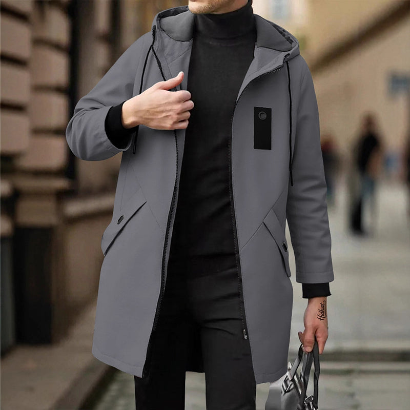 💥 SUPERERBJUDANDE 🧥 Vindjacka för män i trenchcoat-stil med huva ✨ Medellång, modern stil & bekväm för vardagsbruk