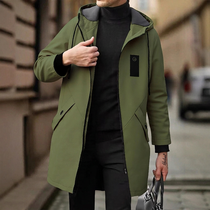 💥 SUPERERBJUDANDE 🧥 Vindjacka för män i trenchcoat-stil med huva ✨ Medellång, modern stil & bekväm för vardagsbruk