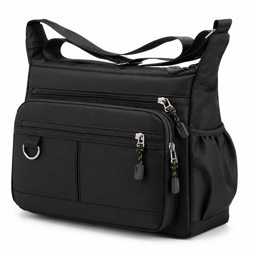 Stor crossbody-väska för män, hållbar axelväska med flera fickor för affärer och vardagligt bruk