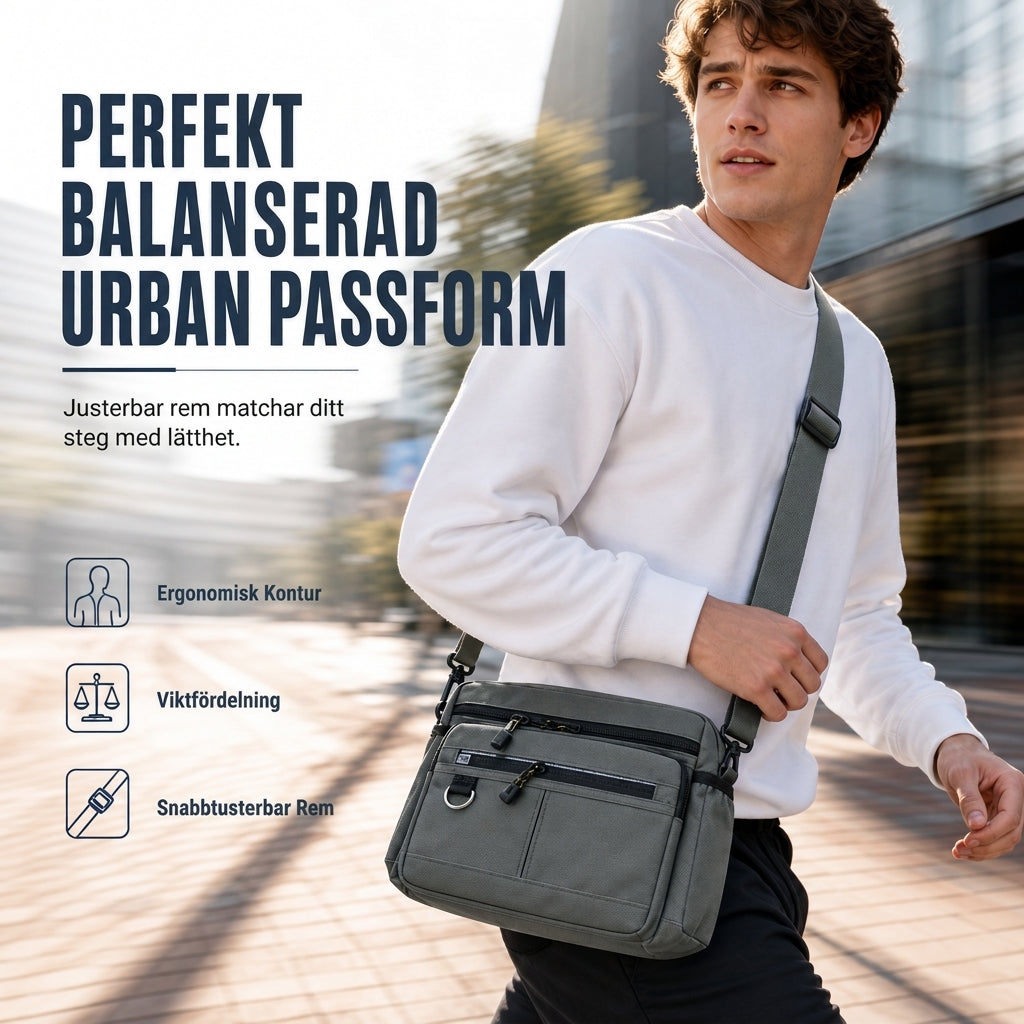 Stor crossbody-väska för män, hållbar axelväska med flera fickor för affärer och vardagligt bruk
